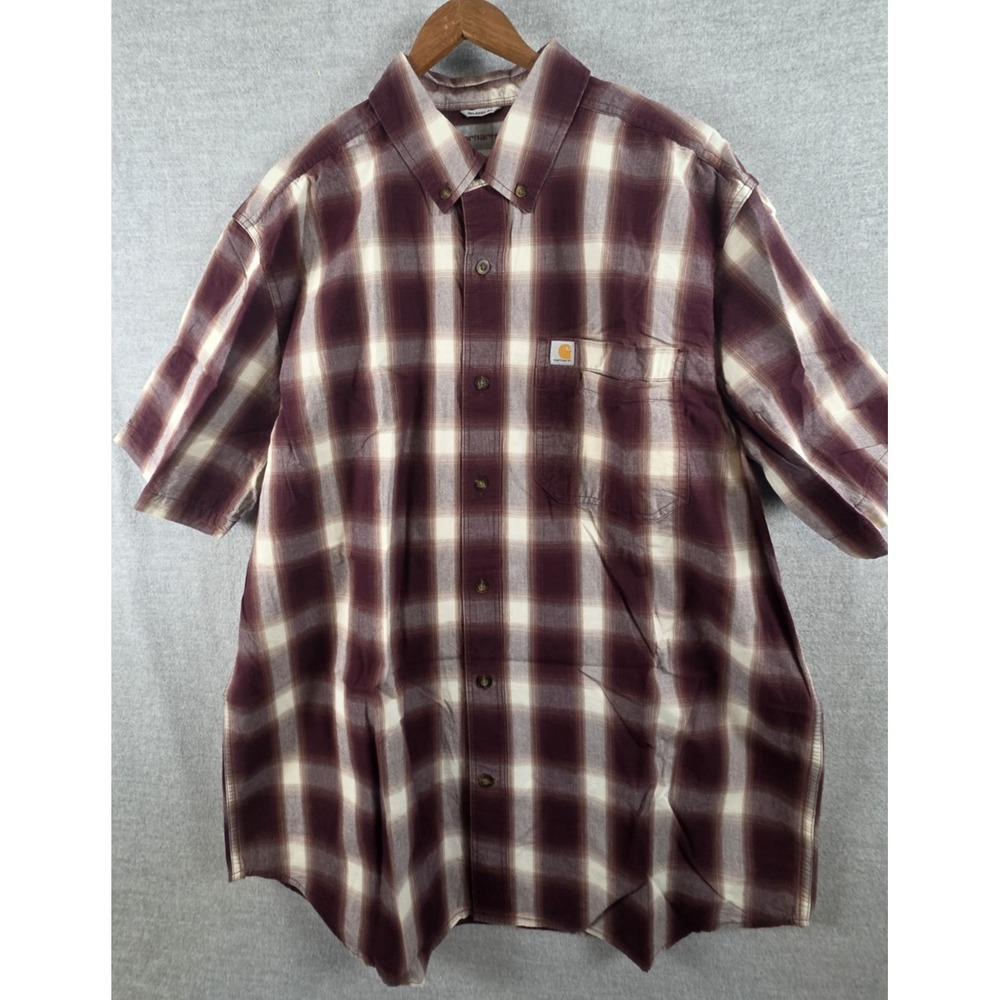 Carhartt Button Up Shirt Mens L Short Sleeve Check Outdoor Workwear Relaxed Fit